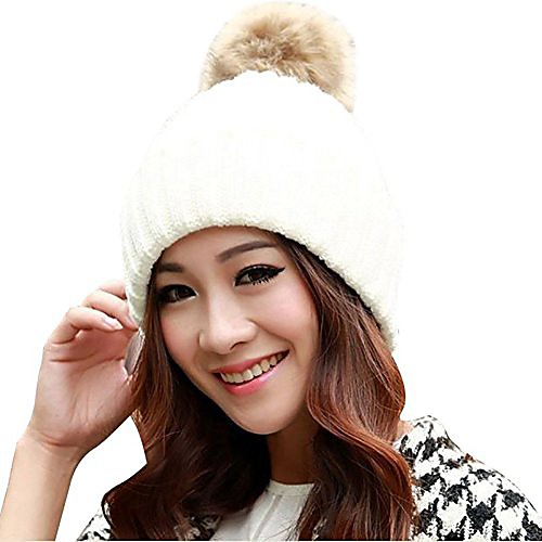 

Women Winter Hats Knit Pom Pom Hat Beanie Raccoon Fur Cap for Ladies Girls