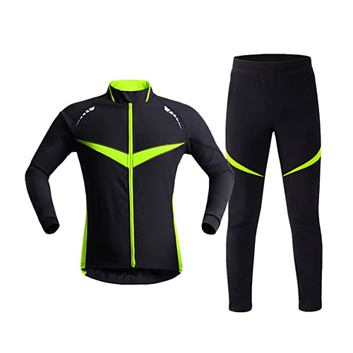 

Men's Long Sleeve Cycling Jersey with Tights Winter Elastane Black / Green Bike Sports Clothing Apparel