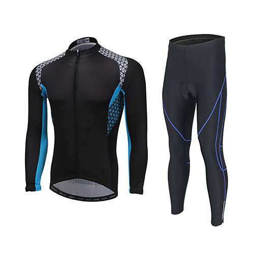 

Men's Long Sleeve Cycling Jersey with Tights Winter Elastane White Black Bike Sports Clothing Apparel