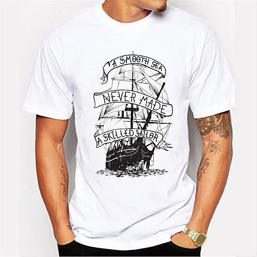 

Men's T shirt Other Prints Graphic Letter Print Short Sleeve Daily Tops Casual Sports White