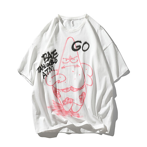

Men's T shirt Other Prints Cartoon Graphic Prints Print Short Sleeve Daily Tops 100% Cotton Casual Beach White Black