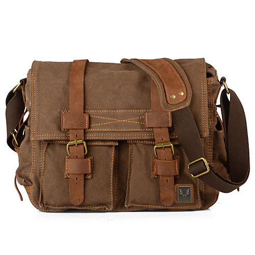 

men canvas genuine leather big outdoor casual shoulder crossbody bag