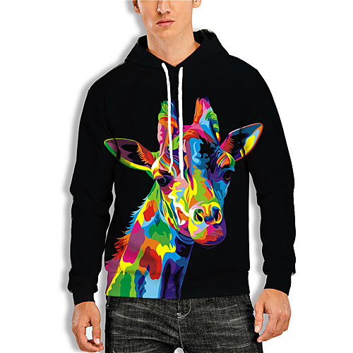 

Men's Pullover Hoodie Sweatshirt Graphic Giraffe Animal Print Daily Holiday 3D Print Basic Casual Hoodies Sweatshirts Black