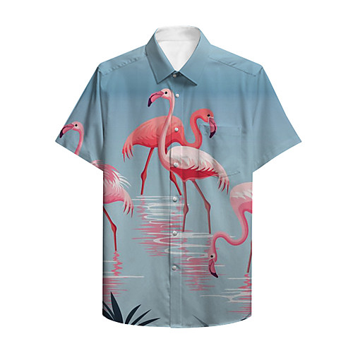 

Men's Shirt 3D Print Animal Button-Down Print Short Sleeve Casual Tops Casual Hawaiian Blue