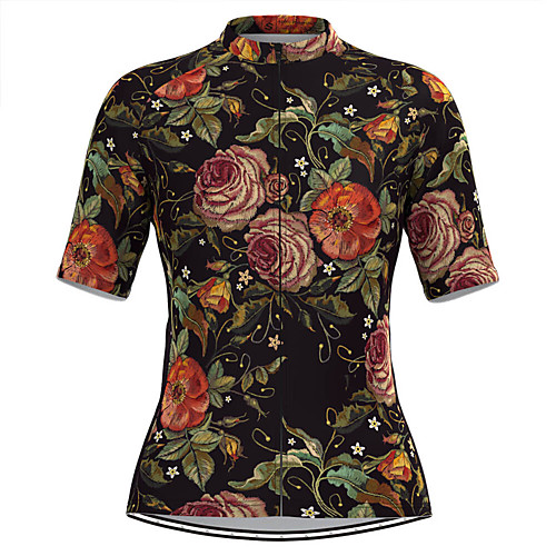 

Women's Short Sleeve Cycling Jersey Black Floral Botanical Bike Top Mountain Bike MTB Road Bike Cycling Breathable Quick Dry Sports Clothing Apparel / Stretchy / Athleisure