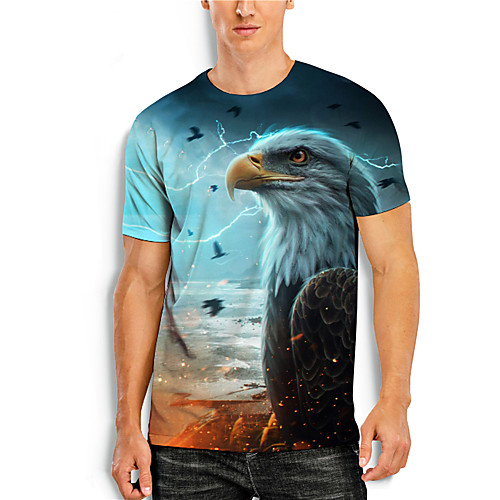 

Men's T shirt 3D Print Graphic Animal Print Short Sleeve Daily Tops Basic Casual Blue