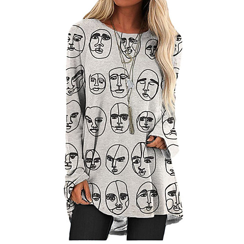 

Women's T Shirt Dress Tee Dress Short Mini Dress White Long Sleeve Print Color Block Print Fall Spring Round Neck Casual Chinoiserie 2021 S M L XL XXL 3XL