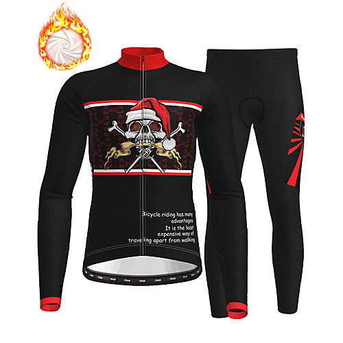 

21Grams Men's Long Sleeve Cycling Jersey with Tights Winter Fleece Black Skull Christmas Santa Claus Bike Thermal Warm Fleece Lining Breathable Warm Quick Dry Sports Graphic Mountain Bike MTB Road