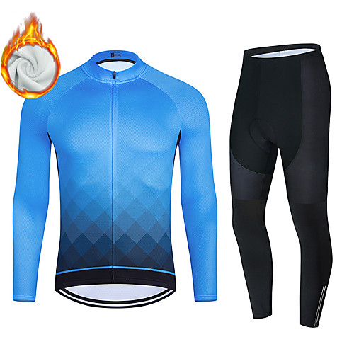 

WECYCLE Women's Men's Long Sleeve Cycling Jersey with Bib Tights Cycling Jersey with Tights Winter Fleece Blue BlackWhite Black / Blue Gradient Bike Fleece Lining Breathable Warm Quick Dry Sports