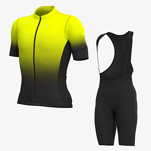 

Men's Short Sleeve Cycling Jersey with Bib Shorts Elastane Black / Yellow Bike Sports Clothing Apparel