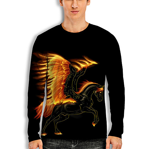 

Men's T shirt 3D Print Graphic Horse Animal Print Long Sleeve Daily Tops Basic Casual Black