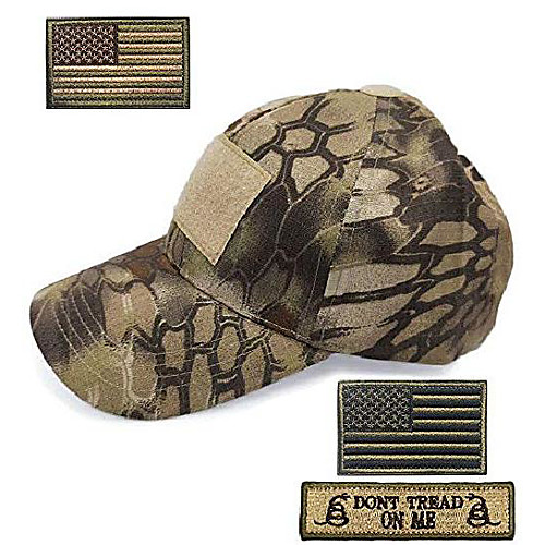 

Outdoor Sport Military Tactical Cap, Army Hat Hunting Camouflage Strip Type Loop Behind Baseball Cap Include 3 Pieces Tactical Military Patches (Brown)