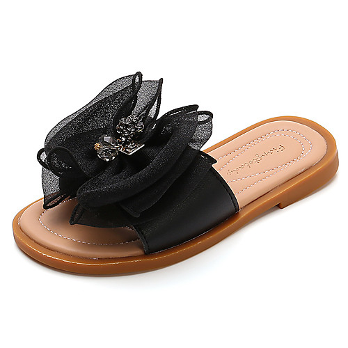 

Girls' Slippers & Flip-Flops Princess Shoes PU Little Kids(4-7ys) Big Kids(7years ) Daily Walking Shoes Crystal Bowknot Black Pink Spring Summer