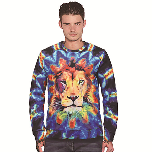 

Men's Pullover Sweatshirt Graphic Prints Lion Sports & Outdoor Daily 3D Print Casual Hoodies Sweatshirts Blue