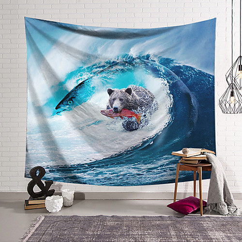 

Wall Tapestry Art Decor Blanket Curtain Hanging Home Bedroom Living Room Decoration Polyester Surf Bear Fish