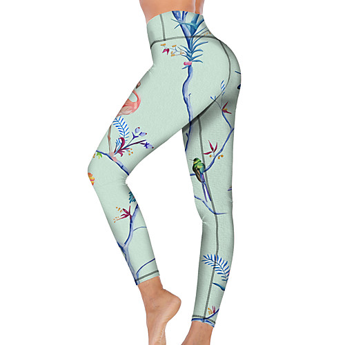 

21Grams Women's High Waist Yoga Pants Cropped Leggings Tummy Control Butt Lift Breathable Light Blue Fitness Gym Workout Running Winter Sports Activewear High Elasticity