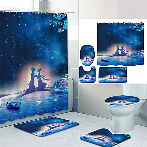 

Bathroom Shower Curtain & Mat Set Modern Polyester New Design