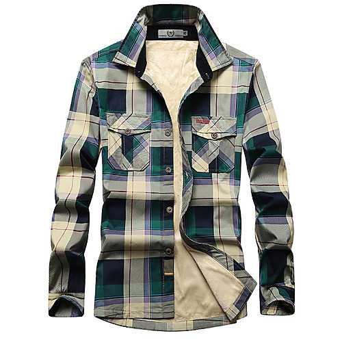 

Men's Hiking Shirt / Button Down Shirts Fishing Shirt Long Sleeve Sweatshirt Top Outdoor Lightweight Windproof Fleece Lining Breathable Check Pattern Autumn / Fall Winter Cotton Patchwork Red Green