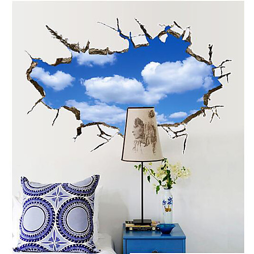 

Creative Broken Wall 3D Blue Sky White Cloud Wall Paste DIY Home Beautification Background Decoration Stickers Can Be Removed