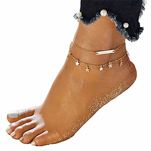 

Double-Layer Star Pendant Foot Chain Sandal Beach Barefoot Anklet for Women Girls, Gold Color