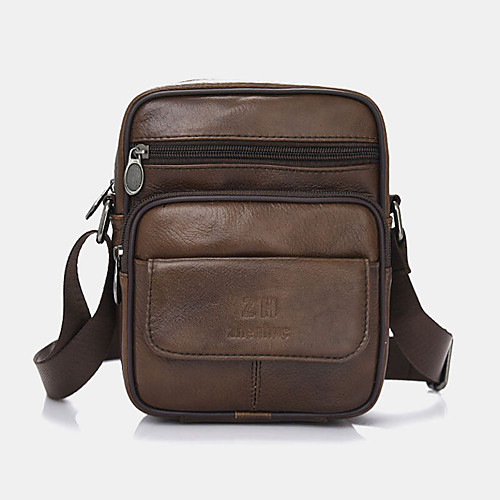 

men genuine leather retro business casual solid color leather shoulder bag crossbody bag
