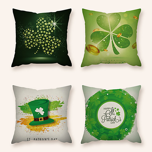 

4 pcs Linen Pillow Cover, Holiday Square Zipper Polyester Traditional Classic