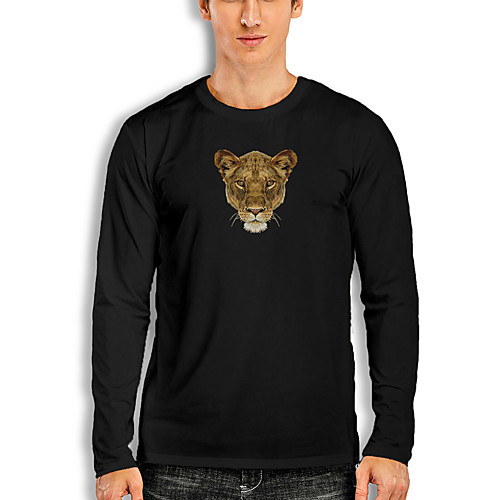 

Men's T shirt 3D Print Graphic Lion Animal Print Long Sleeve Daily Tops Basic Casual White Black Red