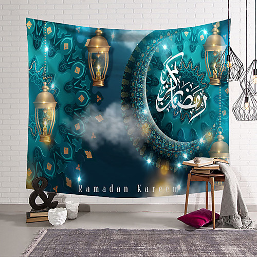 

Eid Mubarak Wall Tapestry Islamic Muslim Ramadan Art Decor Blanket Curtain Hanging Home Bedroom Living Room Decoration Oranament Polyester