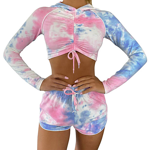 

Women's Basic Tie Dye Two Piece Set Hoodie Tracksuit Pant Shorts Tops