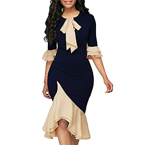 

Women Summer Cocktail Dress Bodycon Midi Dresses Plus Size Blue 3XL