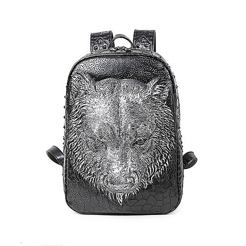 

Unisex Denim PU Commuter Backpack Large Capacity Zipper Embossed Animal Daily Outdoor Black Gold Silver