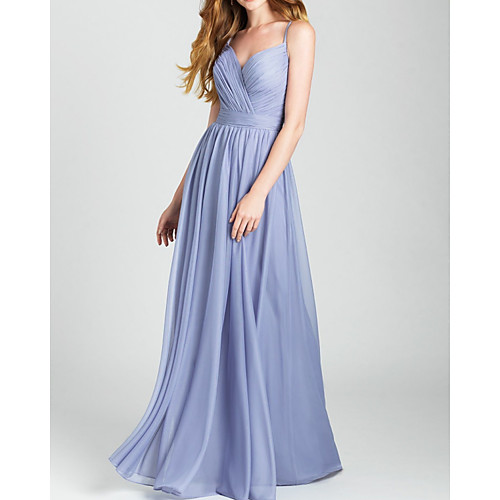 

A-Line V Neck Floor Length Chiffon Bridesmaid Dress with Pleats