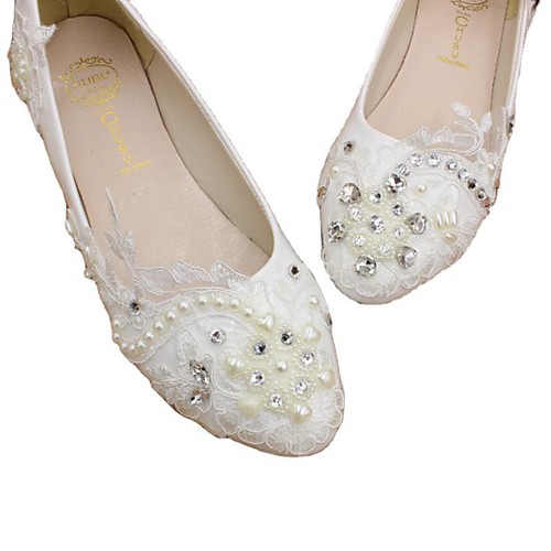 

Women's Wedding Shoes Flat Heel Round Toe Wedding Flats Wedding Walking Shoes PU Rhinestone Pearl Lace Floral Flat bottom [2020 version standard code] 3 cm heel [standard size] 5 cm heel [standard