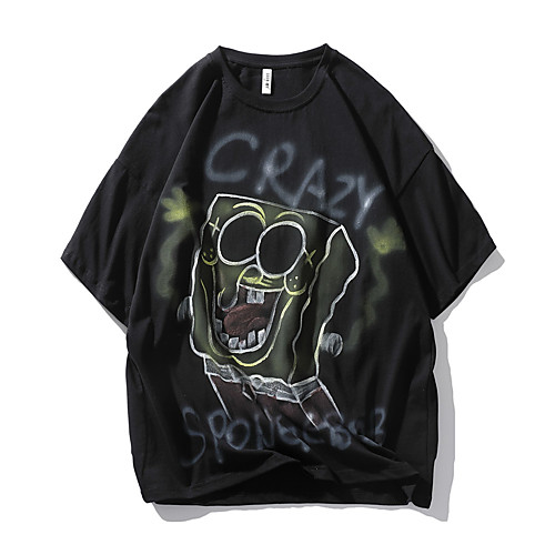 

Men's T shirt Other Prints Graphic Prints Graffiti Print Short Sleeve Daily Tops 100% Cotton Casual Beach Black
