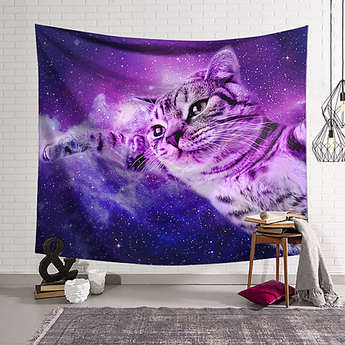 

Wall Tapestry Art Decor Blanket Curtain Hanging Home Bedroom Living Room Decoration Polyester Purple Kitten Soars In The Universe