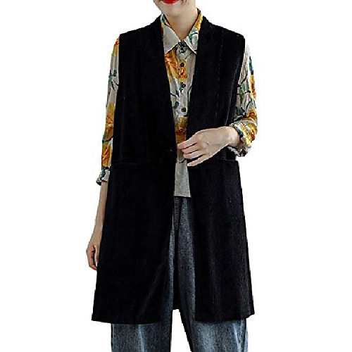 

Women's Sleeveless Corduroy Cardigan Vest Midi Jacket Coat Black