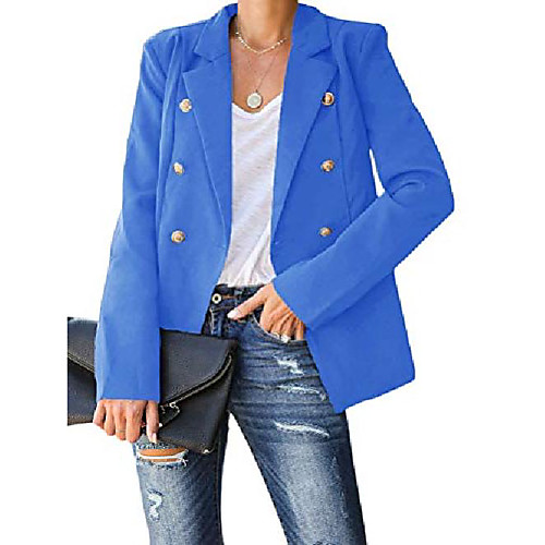 

Damen Elegant Langarm Blazer Sakko Einfarbig Slim Fit Revers Geschäft Büro Jacke Kurz Mantel Zweireiher Anzüge Bolero A Blau 01 34