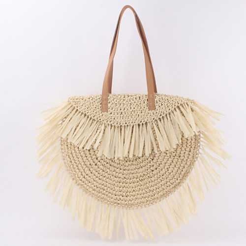 

women summer beach large capacity tassel straw woven handbag tote