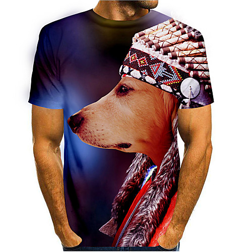 

Men's T shirt 3D Print Dog 3D Animal 3D Print Short Sleeve Daily Tops Casual Blue