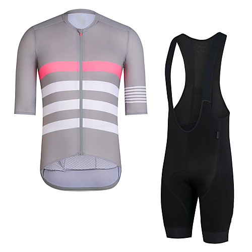 

Men's Short Sleeve Cycling Jersey with Bib Shorts Elastane Grey Bike Sports Clothing Apparel
