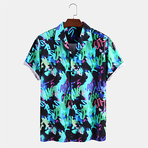 

Men's Shirt Other Prints Graffiti Button-Down Print Short Sleeve Daily Tops Casual Hawaiian Blue