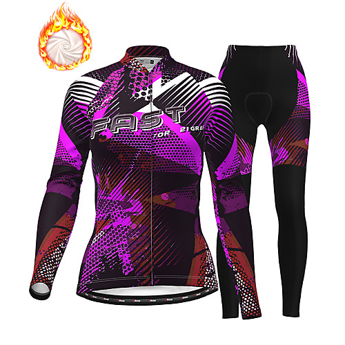 

21Grams Women's Long Sleeve Cycling Jersey with Tights Winter Fleece Purple Bike Thermal Warm Fleece Lining Breathable Warm Quick Dry Sports Graphic Mountain Bike MTB Road Bike Cycling Clothing