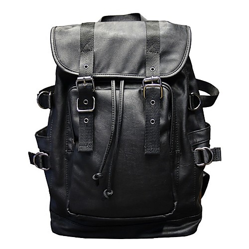 

Men's PU School Bag Large Capacity Zipper Solid Color Daily Outdoor Black