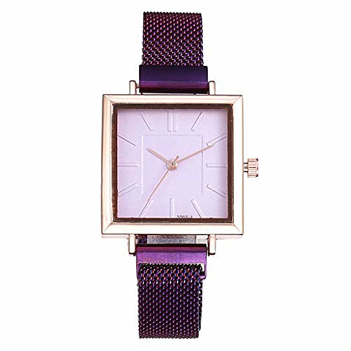 

Girl Watch Fashion Magnet Buckle Square Shell Female Simple Quartz Wrist Watch Scale Fashion Watch Mesh Belt Watch Girlfriend Gift,Purple