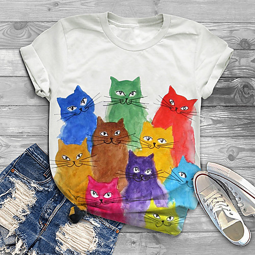 

Women's Plus Size Print Cat Graphic Animal T shirt Large Size Round Neck Short Sleeve Tops Big Size