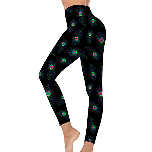 

21Grams Women's High Waist Yoga Pants Cropped Leggings Tummy Control Butt Lift Breathable Peacock Black Fitness Gym Workout Running Winter Sports Activewear High Elasticity