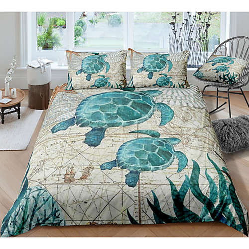 

3d sea turtle print 3-piece duvet cover set hotel bedding sets comforter cover with soft lightweight microfiber, include 1 duvet cover, 2 pillowcases for double/queen/king(1 pillowcase for