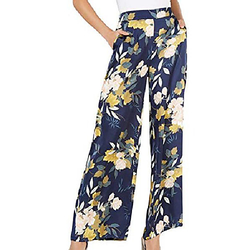 

Womens Celine Floral Print High Rise Wide Leg Pants Navy XL