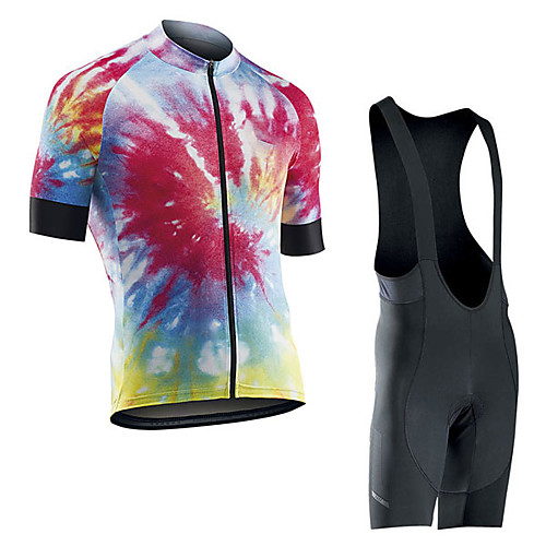 

Men's Short Sleeve Cycling Jersey with Bib Shorts Elastane RedBlue Bike Sports Clothing Apparel