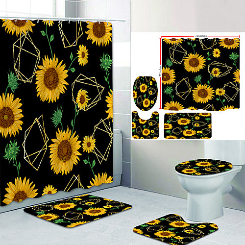 

Bathroom Shower Curtain & Mat Set Modern Polyester New Design
